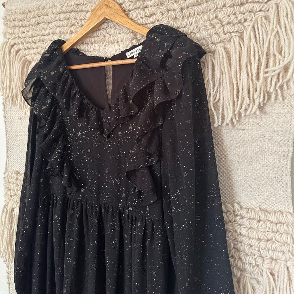 Moon River Gold Star Ruffle Dress